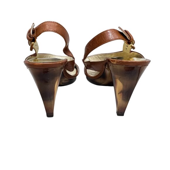 Michael Michael Kors Leather Logo strappy Tortoise heel Sandal women's size 8 - Picture 4 of 10